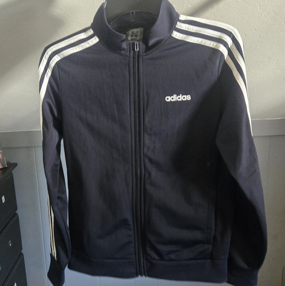 Adidas Dark Blue Track Jacket with White Stripes
